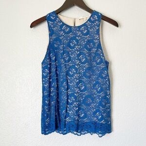 LAVENDER BROWN Blue Lace Sleeveless Top Medium